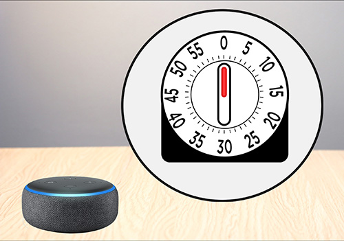 An Amazon Echo Dot with a pop up bubble showing a kitchen timer.