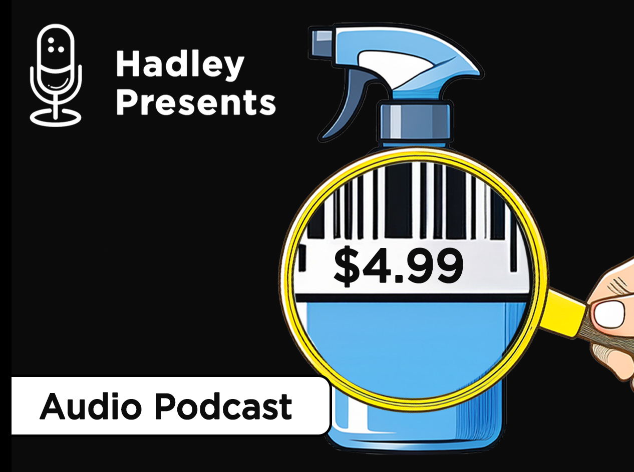 handheld magnifier showing price on a bottle
