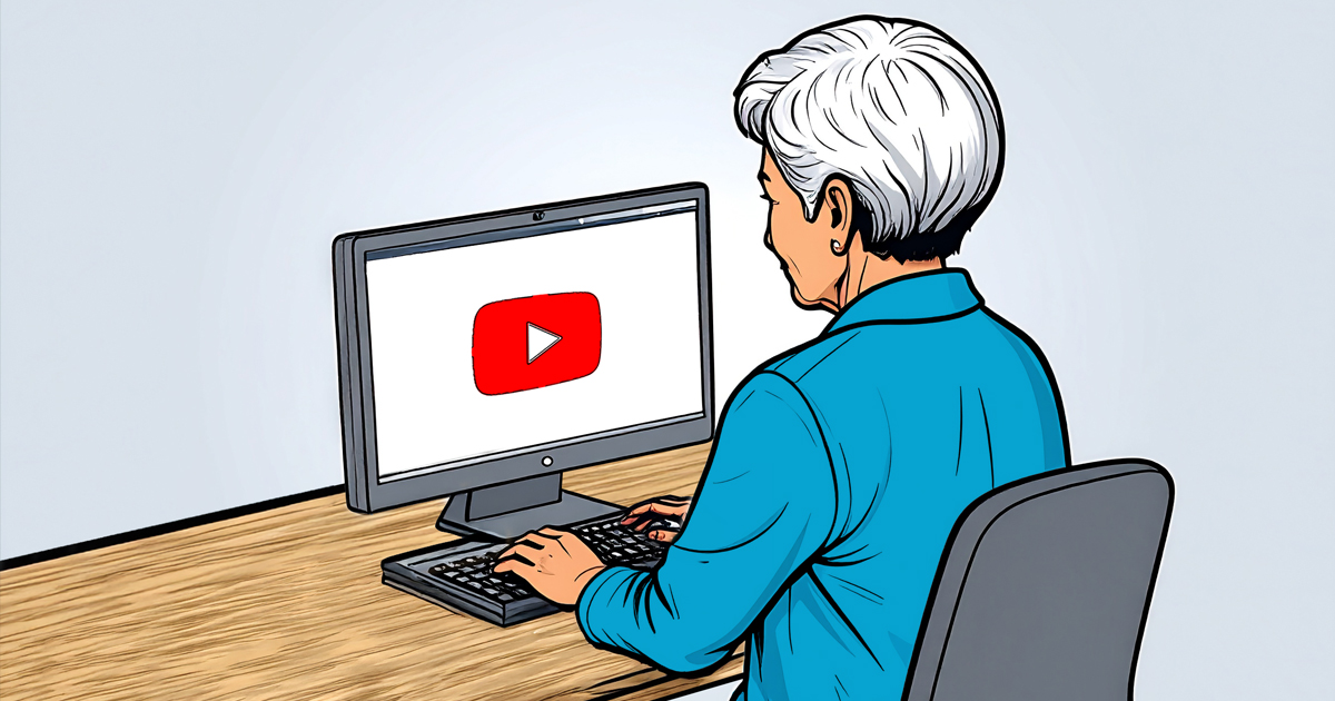 Woman in front of computer monitor with YouTube logo on the screen