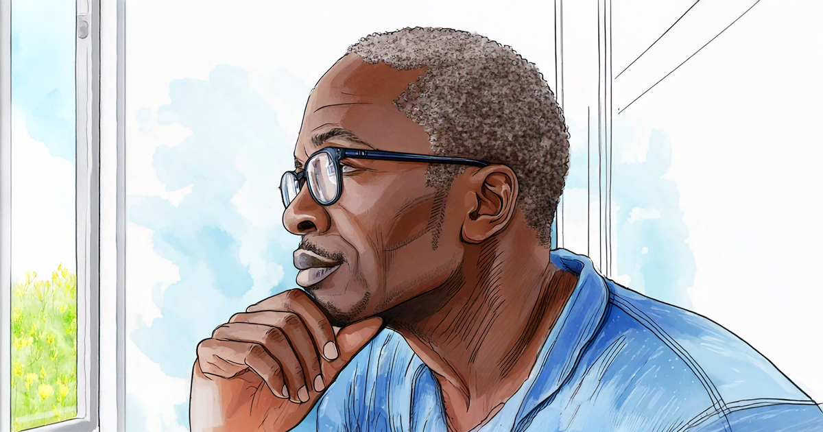 Older African American man pensively gazing with chin on hand