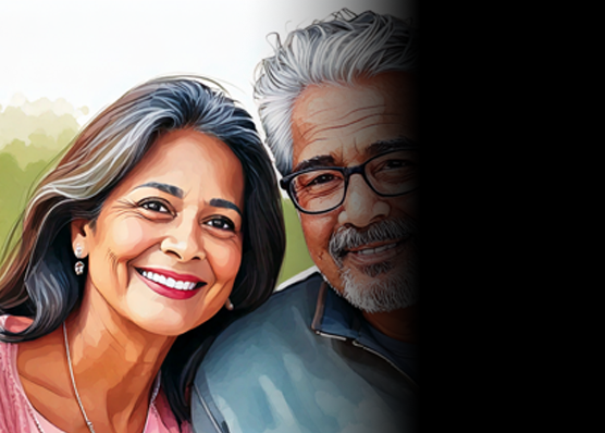 The image of a couple, with half the visual field obscured, so the man cannot be clearly seen.
