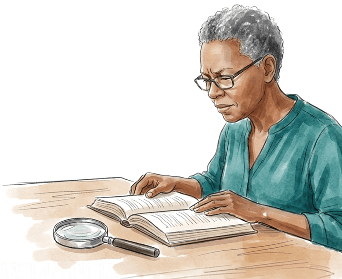 Person staring at the book