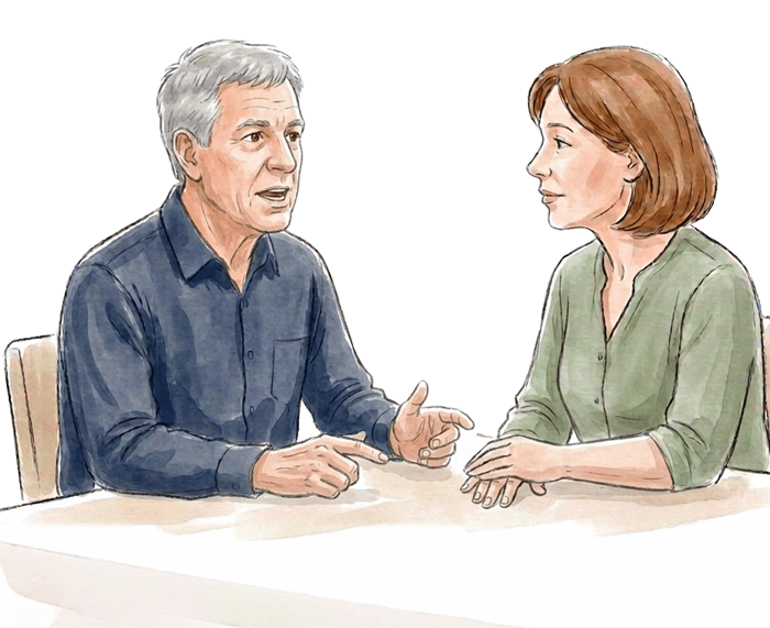 A man having a conversation with another person