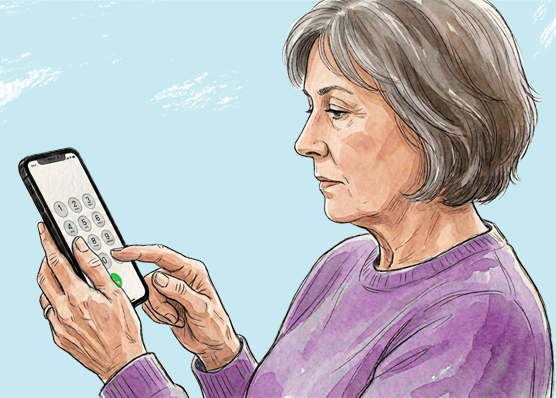 Woman tapping the screen of her smartphone.