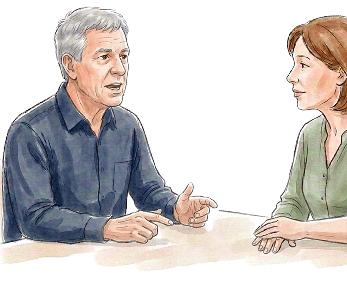 man having a conversation with another person