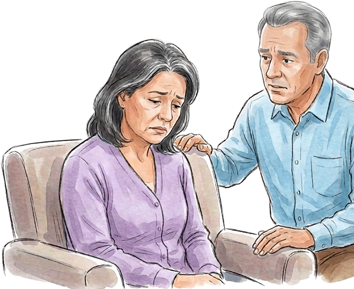 Person seated while consulting with another person