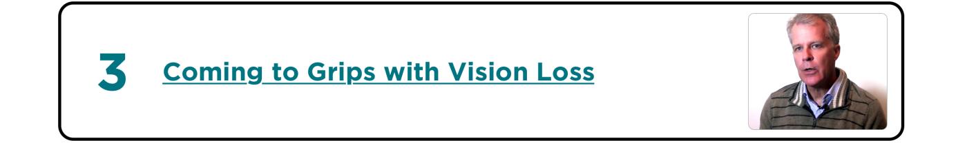 Third most popular topic is Coming to Grips with Vision Loss