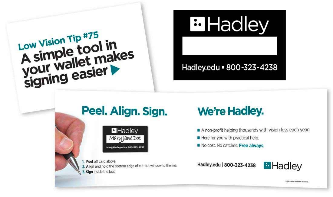 Hadley low vision handout including a signature guide card.